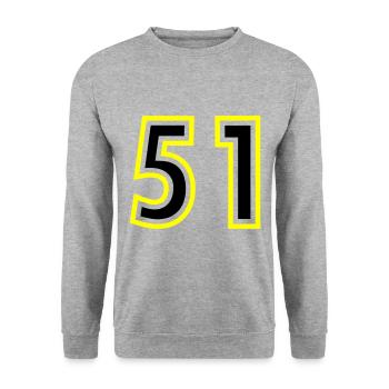 51 Zahl College - Unisex Pullover - Weißgrau meliert - Vorne - Alina (178cm) & Michal (187cm)
