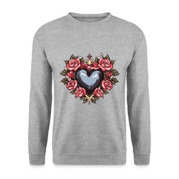 Coeur Symbole Amour - Sweat-shirt Unisexe - gris chiné - Devant - Alina (178cm) & Michal (187cm)