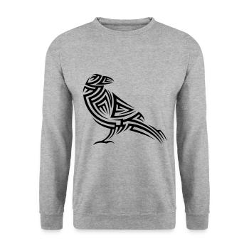 Krähe Tribal Tattoo - Unisex Pullover - Weißgrau meliert - Vorne - Alina (178cm) & Michal (187cm)