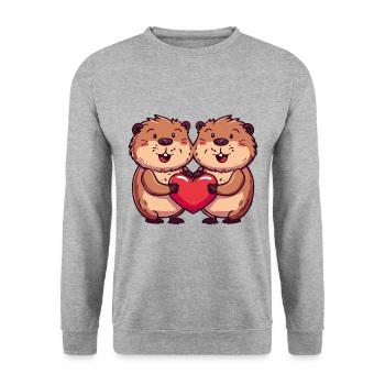 Castor Couple Amoureux Animaux Saint Valentin - Sweat-shirt Unisexe - gris chiné - Devant - Alina (178cm) & Michal (187cm)