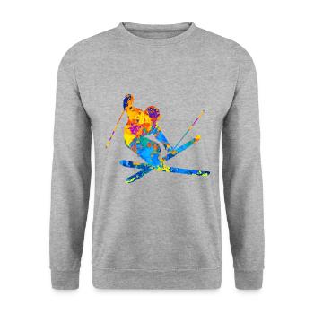 Ski Ski Ski Sports d’hiver Idée cadeau - Sweat-shirt Unisexe - gris chiné - Devant - Alina (178cm) & Michal (187cm)