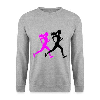 Running Marathon Woman Silhouette - Unisex Sweatshirt - salt & pepper - Front - Alina (178cm) & Michal (187cm)