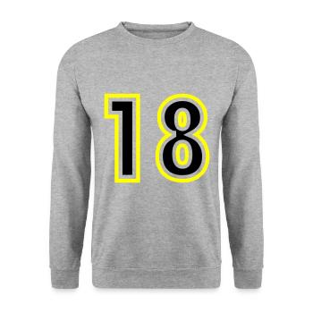 18 Zahl College - Unisex Pullover - Weißgrau meliert - Vorne - Alina (178cm) & Michal (187cm)