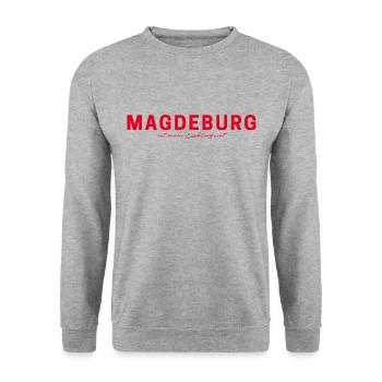 Magdeburg T-Shirt – Für echte Fans - Unisex Pullover - Weißgrau meliert - Vorne - Alina (178cm) & Michal (187cm)