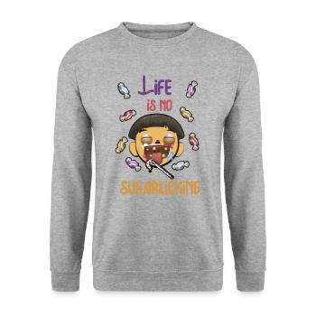 Life is no sugarlicking - Kein Zuckerschlecken - Unisex Pullover - Weißgrau meliert - Vorne - Alina (178cm) & Michal (187cm)