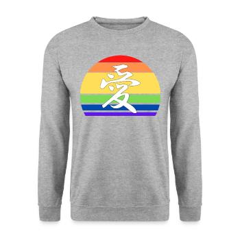 Gay Pride Love en Kanji et drapeau arc-en-ciel chinois - Sweat-shirt Unisexe - gris chiné - Devant - Alina (178cm) & Michal (187cm)