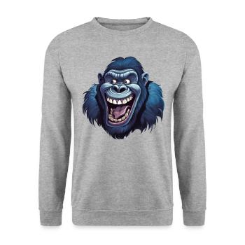 Lustiger Gorilla Grinst - Unisex Pullover - Weißgrau meliert - Vorne - Alina (178cm) & Michal (187cm)