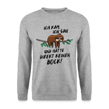 Ich hatte keinen Bock Faultier Fun Shirt - Unisex Pullover - Weißgrau meliert - Vorne - Alina (178cm) & Michal (187cm)