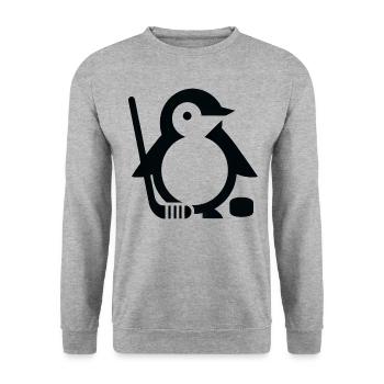 Minimalistischer Pinguin Eishockeyspieler - - Unisex Pullover - Weißgrau meliert - Vorne - Alina (178cm) & Michal (187cm)