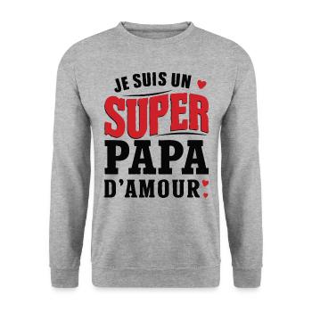 idée cadeau je suis un super papa d'amour - Sweat-shirt Unisexe - gris chiné - Devant - Alina (178cm) & Michal (187cm)