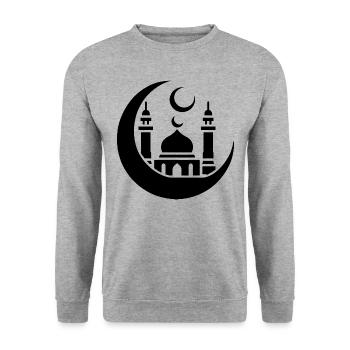 Silhouette de mosquée avec croissant de lune : Art islamique - Sweat-shirt Unisexe - gris chiné - Devant - Alina (178cm) & Michal (187cm)