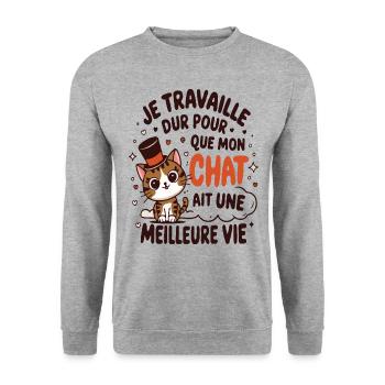 Idée cadeau humour design chat mignon - Sweat-shirt Unisexe - gris chiné - Devant - Alina (178cm) & Michal (187cm)