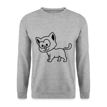 Katze Comic Tier - Unisex Pullover - Weißgrau meliert - Vorne - Alina (178cm) & Michal (187cm)