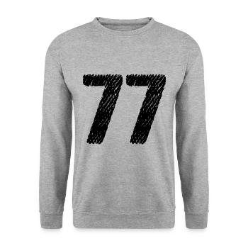 77 Zahl Trikot - Unisex Pullover - Weißgrau meliert - Vorne - Alina (178cm) & Michal (187cm)