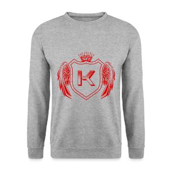 K Buchstabe Wappen - Unisex Pullover - Weißgrau meliert - Vorne - Alina (178cm) & Michal (187cm)