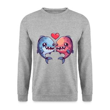 Piranha Couple Fish In Love Animal Valentine's Day - Unisex Sweatshirt - salt & pepper - Front - Alina (178cm) & Michal (187cm)