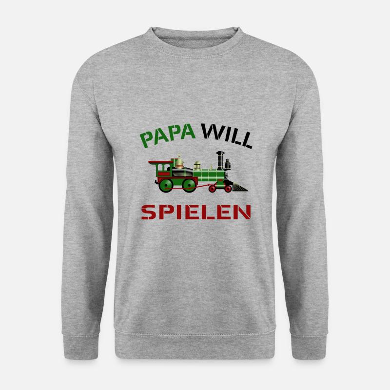 Modelleisenbahn Modellbahn Papa will spielen - Unisex Pullover - Weißgrau meliert