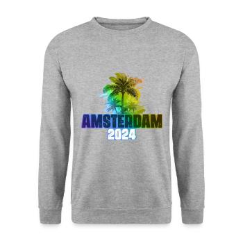 Amsterdam 2024 Vacances Palmiers Colorés - Sweat-shirt Unisexe - gris chiné - Devant - Alina (178cm) & Michal (187cm)