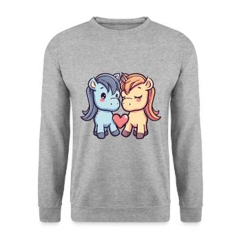 Couple De Chevaux Amoureux Animal Saint Valentin - Sweat-shirt Unisexe - gris chiné - Devant - Alina (178cm) & Michal (187cm)
