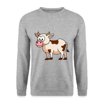 Kuh Comic Tier - Unisex Pullover - Weißgrau meliert - Vorne - Alina (178cm) & Michal (187cm)