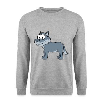 Wolf Comic Tier - Unisex Pullover - Weißgrau meliert - Vorne - Alina (178cm) & Michal (187cm)