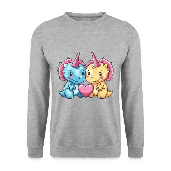 Dinosaurier triceratops Paar Verliebt Valentinstag - Unisex Pullover - Weißgrau meliert - Vorne - Alina (178cm) & Michal (187cm)