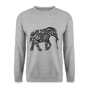 Elefant Tribal Tattoo - Unisex Pullover - Weißgrau meliert - Vorne - Alina (178cm) & Michal (187cm)