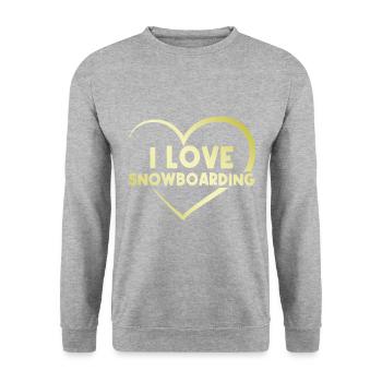 Ich liebe Snowboarding Herz - Unisex Pullover - Weißgrau meliert - Vorne - Alina (178cm) & Michal (187cm)