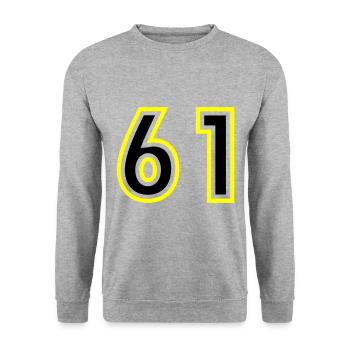 61 Zahl College - Unisex Pullover - Weißgrau meliert - Vorne - Alina (178cm) & Michal (187cm)