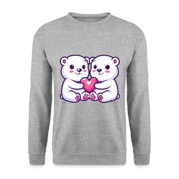 Couple d’ours polaires amoureux Animal Saint-Valentin - Sweat-shirt Unisexe - gris chiné - Devant - Alina (178cm) & Michal (187cm)