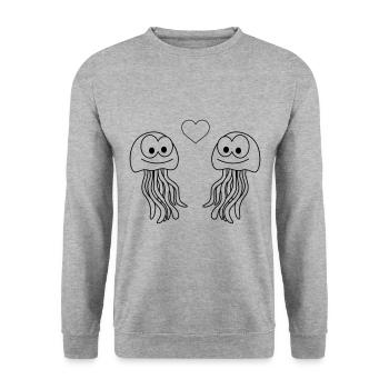 Jellyfish Comic Couple amour - Sweat-shirt Unisexe - gris chiné - Devant - Alina (178cm) & Michal (187cm)