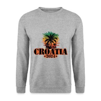 Croatia 2024 Team Palm Trees Colorful - Unisex Sweatshirt - salt & pepper - Front - Alina (178cm) & Michal (187cm)