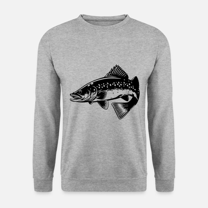 Hecht Fisch Silhouette - Unisex Pullover - Weißgrau meliert