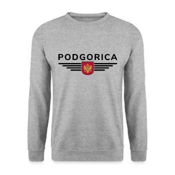 Podgorica Design – Hauptstadt-Moment - Unisex Pullover - Weißgrau meliert - Vorne - Alina (178cm) & Michal (187cm)