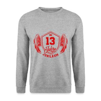 13 Zahl Wappen - Unisex Pullover - Weißgrau meliert - Vorne - Alina (178cm) & Michal (187cm)