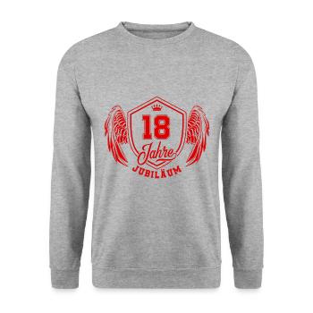 18 Zahl Wappen - Unisex Pullover - Weißgrau meliert - Vorne - Alina (178cm) & Michal (187cm)
