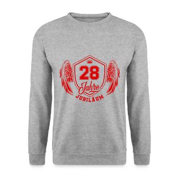 28 Zahl Wappen - Unisex Pullover - Weißgrau meliert - Vorne - Alina (178cm) & Michal (187cm)