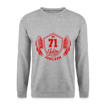 71 Zahl Wappen - Unisex Pullover - Weißgrau meliert - Vorne - Alina (178cm) & Michal (187cm)