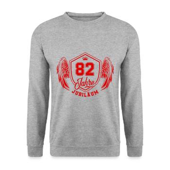 82 Zahl Wappen - Unisex Pullover - Weißgrau meliert - Vorne - Alina (178cm) & Michal (187cm)