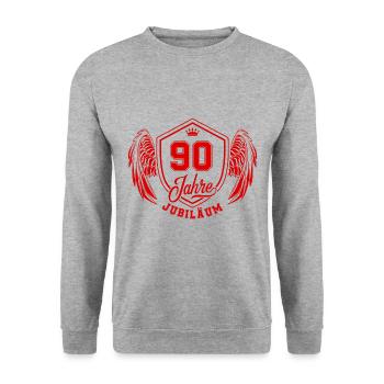 90 Zahl Wappen - Unisex Pullover - Weißgrau meliert - Vorne - Alina (178cm) & Michal (187cm)