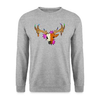 Deer skull critter - Unisex Sweatshirt - salt & pepper - Front - Alina (178cm) & Michal (187cm)