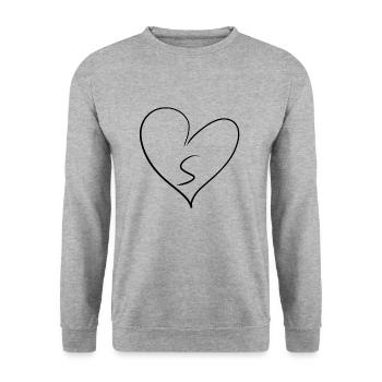 Herz Buchstabe - Unisex Pullover - Weißgrau meliert - Vorne - Alina (178cm) & Michal (187cm)