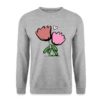Deux fleurs plantes roses symbole feuilles - Sweat-shirt Unisexe - gris chiné - Devant - Alina (178cm) & Michal (187cm)