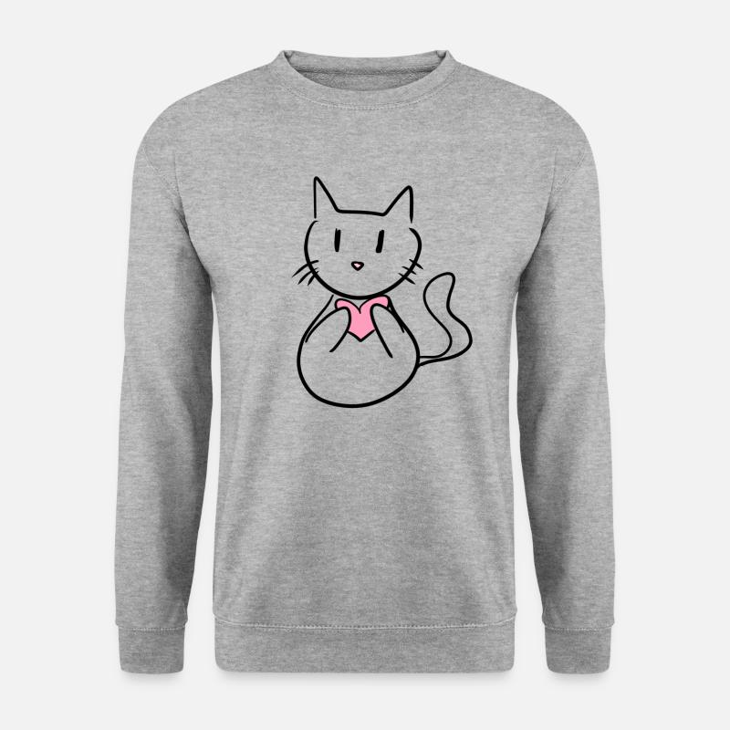 Katze süß cartoon herz - Unisex Pullover - Weißgrau meliert