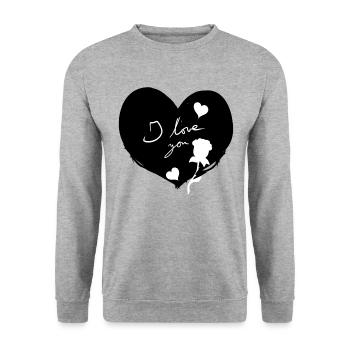 Coeur je t’aime fleurs Symbole de la Saint-Valentin - Sweat-shirt Unisexe - gris chiné - Devant - Alina (178cm) & Michal (187cm)