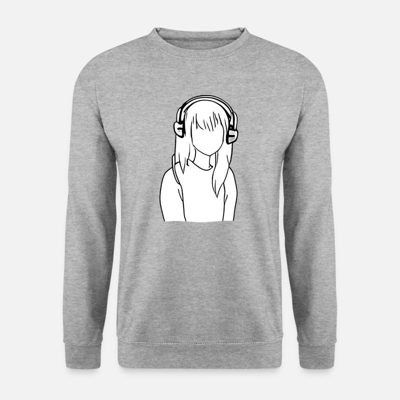 Mädchen cartoon Manga Kopfhörer - Unisex Pullover - Weißgrau meliert