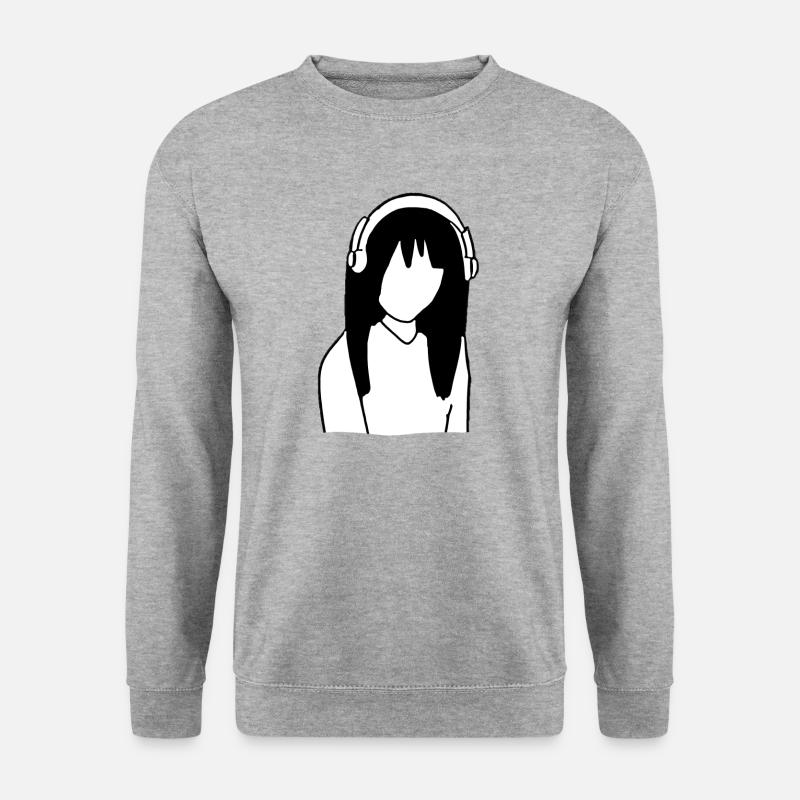 Anime Manga Mädchen Kopfhörer - Unisex Pullover - Weißgrau meliert
