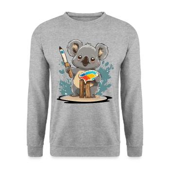 Künstlerischer Koala - Unisex Pullover - Weißgrau meliert - Vorne - Alina (178cm) & Michal (187cm)