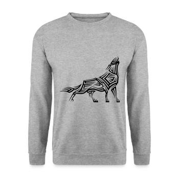Wolf Tribal Tattoo - Unisex Pullover - Weißgrau meliert - Vorne - Alina (178cm) & Michal (187cm)