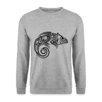 Chamäleon Tribal Tattoo - Unisex Pullover - Weißgrau meliert - Vorne - Alina (178cm) & Michal (187cm)